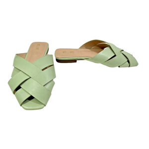 Mi.iM Reece Pistachio Green Faux Leather Woven Peep Toe Flat Sandals Sz 9 L/N